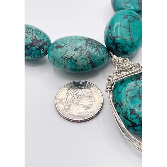 Handmade Sterling Silver Turquoise Statement Necklace Large Oval Gemstones 96g - Picture 4 of 13